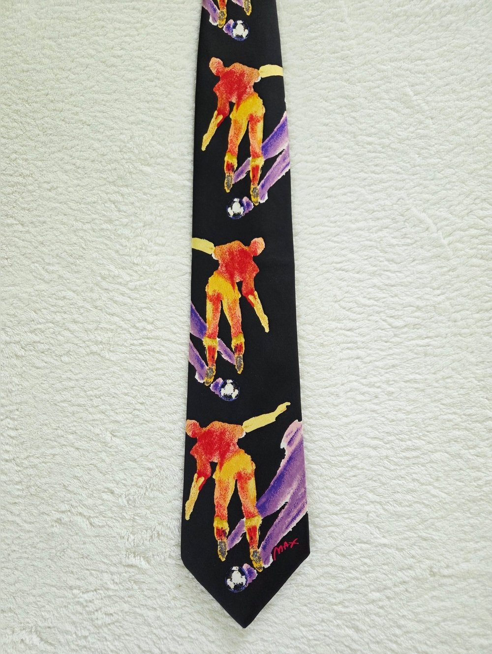 Vintage World Cup USA 1994 Limited Edition Black Soccer Player Pattern Silk Tie